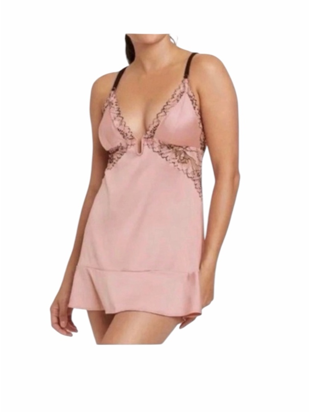 NWT Auden Lingerie Slip Dress Blush Pink and Black Floral Lace Size XL